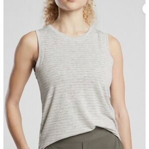 Athleta Womens Breezy Gray Striped Tank Top Sleeveless Athletic Shirt Size S
